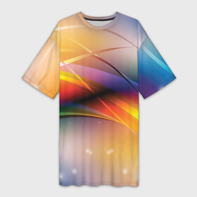 Платье-футболка 3D с принтом Абстрактные линии разных цветов ,  |  | абстракция | волна | краски | линии | радуга | радужный | цвета