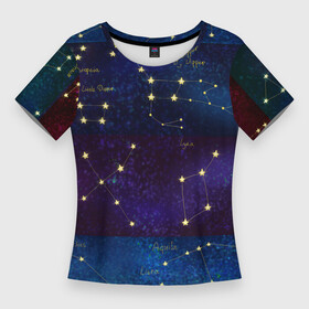 Женская футболка 3D Slim с принтом Самые известные созвездия Северного полушария летом ,  |  | constellations | galaxy | stars | вселенная | звезды | небо | ночное | полушарие | северное | созвездия
