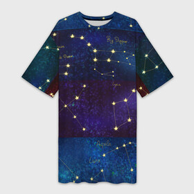 Платье-футболка 3D с принтом Самые известные созвездия Северного полушария летом ,  |  | constellations | galaxy | stars | вселенная | звезды | небо | ночное | полушарие | северное | созвездия