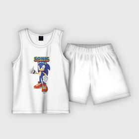 Детская пижама с шортами хлопок с принтом Sonic  Hedgehog  Video game ,  |  | gloves | hedgehog | hero | sneakers | sonic | video game | видеоигра | герой | ёж | кроссовки | очки | персонаж | перчатки | соник