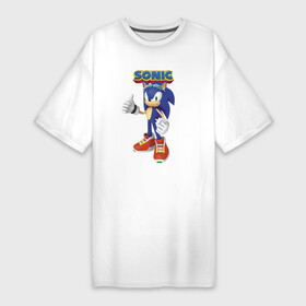 Платье-футболка хлопок с принтом Sonic  Hedgehog  Video game ,  |  | gloves | hedgehog | hero | sneakers | sonic | video game | видеоигра | герой | ёж | кроссовки | очки | персонаж | перчатки | соник