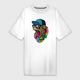 Платье-футболка хлопок с принтом Кот диджей в бейсболке ,  |  | Тематика изображения на принте: бейсболка | диджей | кот | кошка | крик | музыка | наушники | радио | стерео