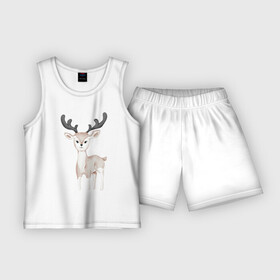 Детская пижама с шортами хлопок с принтом Милый Оленёнок Улыбается ,  |  | animals | beast | cute | животные | звери | милый | оленёнок | олень
