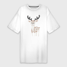 Платье-футболка хлопок с принтом Милый Оленёнок Улыбается ,  |  | animals | beast | cute | животные | звери | милый | оленёнок | олень