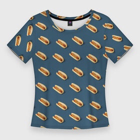 Женская футболка 3D Slim с принтом Хот дог фастфуд ,  |  | булочка | дог | собака | сосиска | фаст | фуд | хот