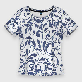 Женская футболка 3D Slim с принтом Гжелевый рисунок ,  |  | арт | вектор | гжель | народный рисунок | рисунок | синий | синий рисунок | хохлома | цветок | цветы