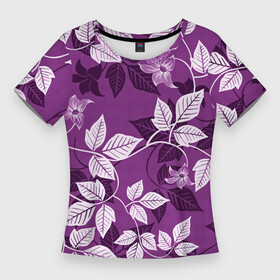 Женская футболка 3D Slim с принтом Фиолетовый вьюнок ,  |  | арт | вьюнок | куст | кусты | рисунок | фиолетовые цветы | фиолетовый цветок | цветок | цветущий вьюнок | цветущий куст | цветы