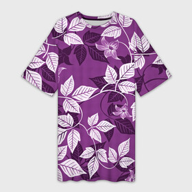Платье-футболка 3D с принтом Фиолетовый вьюнок ,  |  | арт | вьюнок | куст | кусты | рисунок | фиолетовые цветы | фиолетовый цветок | цветок | цветущий вьюнок | цветущий куст | цветы