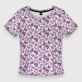 Женская футболка 3D Slim с принтом Фиолетовая гжель ,  |  | арт | вектор | гжель | рисунок | синий | фиолетовая гжель | фиолетовый рисунок | хохлома | цветок | цветы