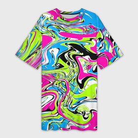 Платье-футболка 3D с принтом Абстрактные мраморные разводы в ярких цветах. Поп арт ,  |  | 90ые | абстрактный | белый | волны | зеленый | мрамор | неоновые цвета | поп арт | разводы | розовый | стиль 90х | черный | яркие цвета | яркий