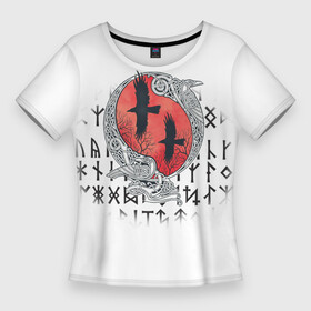 Женская футболка 3D Slim с принтом Скандинавские вороны ,  |  | вороны | письмена | руны | скандинавский стиль | слуги одина
