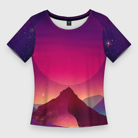 Женская футболка 3D Slim с принтом Горы  Космос  Neon  Психоделика ,  |  | color | cosmos | neon | psychedelic | space | stars | звёзды | космос | неон | пространство | психоделика | цвет
