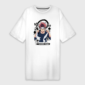 Платье-футболка хлопок с принтом Серьёзный Сома ,  |  | Тематика изображения на принте: anime | shokugeki no soma | shokugeki no souma | souma yukihira | аниме | анимэ | кулинарные поединки | повар боец сома | сома юкихира