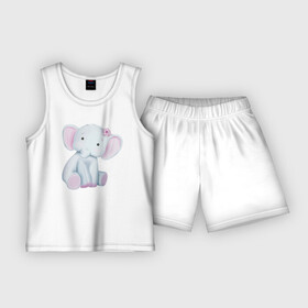 Детская пижама с шортами хлопок с принтом Милый Слонёнок Сидит С Цветком ,  |  | animals | beast | cute | животные | звери | милый | слон | слонёнок