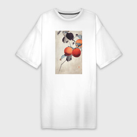 Платье-футболка хлопок с принтом Nuthatcher atop Persimmons ,  |  | japan | ohara koson | винтаж | искусство | картины | культура японии | охара косон | птицы | япония | японская культура