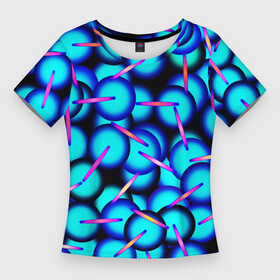 Женская футболка 3D Slim с принтом ТЕКСТУРА ШАРОВ ,  |  | абстракция | геометрический | графика | красочный | круглый | синий | современный | текстура | узор | фон | форма | цветной | шары | яркий