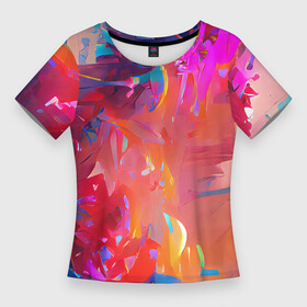 Женская футболка 3D Slim с принтом Сочные краски ,  |  | abstraction | bright | brush | colors | paint | абстракция | выразительный | кисть | краски | красочный | насыщенный | фееричный | цвета | экспрессия | яркий