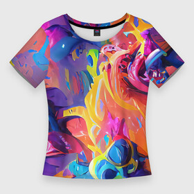 Женская футболка 3D Slim с принтом Madness colors ,  |  | abstraction | bright | brush | colors | madness | paint | абстракция | краски | красочный | насыщенный | фееричный | цвета | экспрессия | яркий