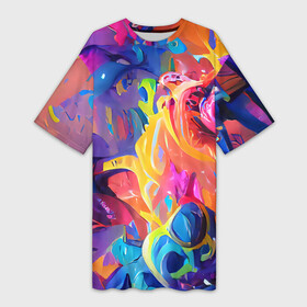 Платье-футболка 3D с принтом Madness colors ,  |  | abstraction | bright | brush | colors | madness | paint | абстракция | краски | красочный | насыщенный | фееричный | цвета | экспрессия | яркий