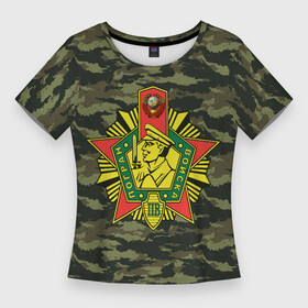 Женская футболка 3D Slim с принтом КГБ СССР  USSR ,  |  | войска | граница | кгб | охрана | погранвойска | пограничник | пограничные войска | силовая | силовики | советский союз | ссср | структура