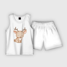 Детская пижама с шортами хлопок с принтом Милый Оленёнок Сидит ,  |  | animals | beast | cute | животные | звери | милый | оленёнок | олень