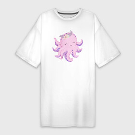 Платье-футболка хлопок с принтом Милая Осьминожка С Цветами ,  |  | animals | beast | cute | octopus | животные | звери | милый | осьминог | осьминожка