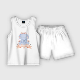 Детская пижама с шортами хлопок с принтом Милый Слонёнок Сидит С Цветами ,  |  | animals | beast | cute | животные | звери | милый | слон | слонёнок