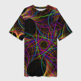 Платье-футболка 3D с принтом Deep black space and wormholes ,  |  | abstraction | fashion | neon | pattern | vanguard | абстракция | авангард | мода | неон | узор
