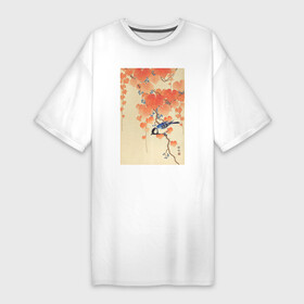 Платье-футболка хлопок с принтом Great Tit on Paulownia Branch ,  |  | japan | ohara koson | искусство | картины | культура японии | охара косон | синица | япония | японская | японская анимация | японская культура | японская эстетика | японский стиль