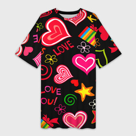 Платье-футболка 3D с принтом Я ЛЮБЛЮ ТЕБЯ РОДНАЯ ,  |  | валентинки | девушка | день святого валентина | забавный | милый | розовый | романтика | сердце | счастье | цитаты | я люблю тебя