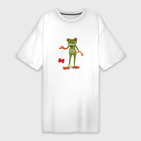 Платье-футболка хлопок с принтом ЛЯГУШОНОК С ИГРУШКОЙ ЙО ЙО ,  |  | амфибия | животное | забавный | зеленый | игрушка | йо йо | лягушка | милая | очаровательные