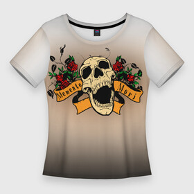 Женская футболка 3D Slim с принтом Memento Mori Череп ,  |  | broke | dark | dead | death | hand | skulls | кости | любовь | надпись | память | помни | скелет | текстура | узор | цветы | чб | черный