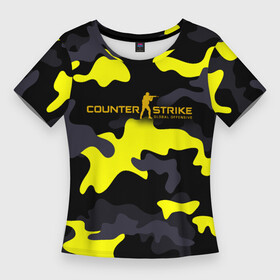 Женская футболка 3D Slim с принтом Counter Strike Global Offensive Камуфляж Чёрно Жёлтый ,  |  | black | camo | camouflage | counter strike | counterstrike | cs go | csgo | yellow | жёлтый | камуфляж | контр страйк | контрстрайк | кс го | ксго | чёрный