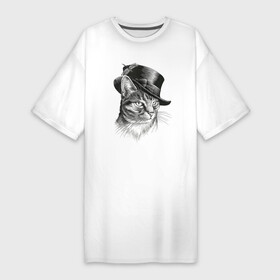 Платье-футболка хлопок с принтом Кот джентльмен ,  |  | cat | dragonfly | ears | eyes | gentleman | hat | kitten | moustache | muzzle | глаза | джентльмен | кот | стрекоза | усы | уши | шляпа