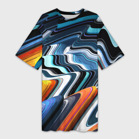 Платье-футболка 3D с принтом Abstraction expressive pattern ,  |  | abstraction | color | expressionism | pattern | stripe | абстракция | полоса | узор | цвет | экспрессия