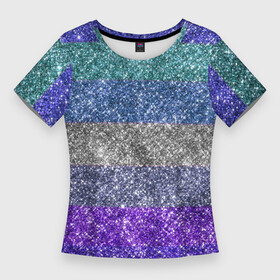 Женская футболка 3D Slim с принтом Неоновые полоски  Neon stripe ,  |  | neon | space | stripes | блестки | блестящий | брызги | космический | космос | краски | небо | неон | неоновый | полоски | яркие