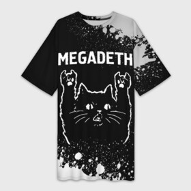 Платье-футболка 3D с принтом Megadeth  Rock Cat ,  |  | band | megadeth | metal | paint | rock | брызги | группа | кот | краска | мегадэт | рок | рок кот