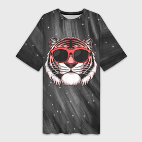 Платье-футболка 3D с принтом Модный тигр в очках ,  |  | очки | солнце | тигр | тигр в очках | тигрица