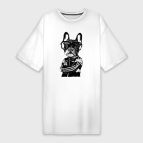 Платье-футболка хлопок с принтом Французский бульдог  Cool dude ,  |  | bulldog | dog | dude | ears | eyes | muzzle | бульдог | глаза | очки | уши | чувак