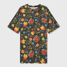 Платье-футболка 3D с принтом Хохломские цветочки ,  |  | орнамент | творчество | узоры | хохлома | цветы