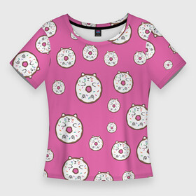 Женская футболка 3D Slim с принтом бублик кот ,  |  | cat | киска | кот бублик | котята | котяшка | кошки | розовый бублик
