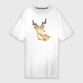 Платье-футболка хлопок с принтом Милый Оленёнок Прилёг ,  |  | animals | beast | cute | животные | звери | милый | оленёнок | олень