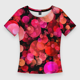 Женская футболка 3D Slim с принтом ЦВЕТНЫЕ ВОЗДУШНЫЕ ПУЗЫРИ ,  |  | абстрактные | желтый | красный | красочные | круги | многоцветный | пузырь | разноцветный | розовый | синие | узор | цвета | цветной | цветные пузыри