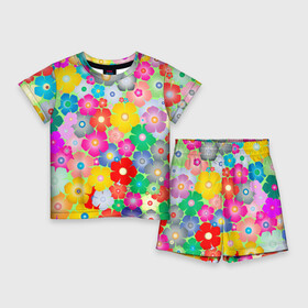 Детский костюм с шортами 3D с принтом цветочки фон ,  |  | background | colorful | flowers | multicolor | мультицвет | разноцветный | фон | цветочки | цветы