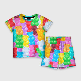 Детский костюм с шортами 3D с принтом мармеладные мишки разноцветные ,  |  | Тематика изображения на принте: background | bear | bears | colorful | gummy bears | haribo | marmalade | multicolor | sweets | мармелад | мармеладные мишки | медведи | медведь | мишки | мультицвет | разноцветный | сладости | фон | харибо