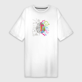 Платье-футболка хлопок с принтом Два полушария мозга ,  |  | искусство | краски | математика | мозг | разнообразие | творчество