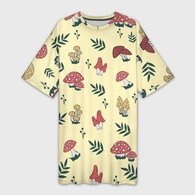 Платье-футболка 3D с принтом Mushroom, грибы грибочки ,  |  | Тематика изображения на принте: грибники | грибы | индейцы | лес | поганки | природа | сновидения