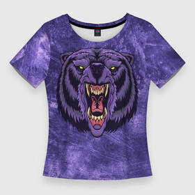Женская футболка 3D Slim с принтом Мистический медведь ,  |  | голова | гризли | жестокий | злобный | злой | косолапый | лес | лютый | медведище | медведь | мистика | мистический | сердитый | фиолетовый | хищник | хозяин | яростный