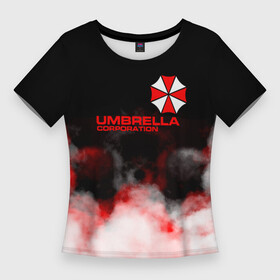 Женская футболка 3D Slim с принтом Umbrella Corporation  туман ,  |  | corp | corporation | resident evil | umbrella | umbrella corporation | зомби апокалипсис | зонт | игра