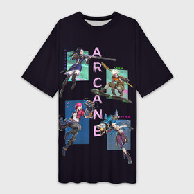 Платье-футболка 3D с принтом Arcane Characters ,  |  | arcane | caitlyn kiramman | characters | ekko | jinx | league of legends | vi | violet | аркейн | вайолет | джинкс | кейтлин | персонажи | экко